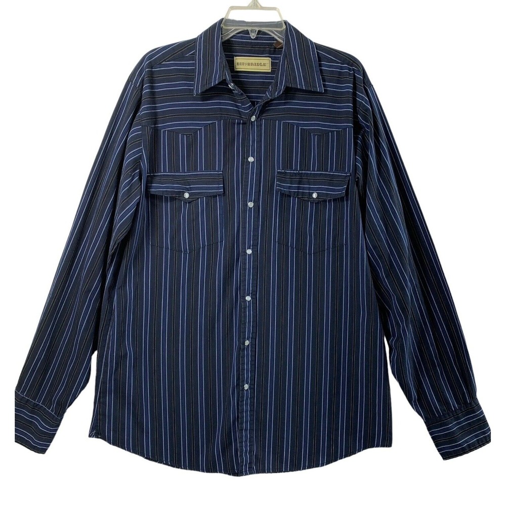 Bit & Bridle Western Shirt Men LT Cowboy Blue Black Plaid Pearl Snap Long Sleeve